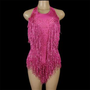 Sparkly Crystals Fringe Body Mujeres Nightclub Party Outfit Traje de baile Onepiece Stage Wear Sexy Performance Show Leotardo 220812