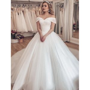 Sparkly kristallen kralen baljurk trouwjurken van de schouder plus size trouwjurken 2023 Vestidos de novia luxe brautkleïde gewaad mariage