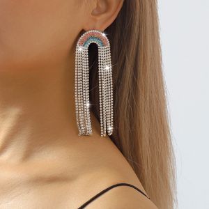 Sparkly Diamond Rainbow Stud Earring Vrouwen Lange Tassel Oorbellen voor Gift Party Mode-sieraden