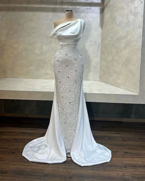 Vestidos de novia de sirena formales brillantes, sirena con lentejuelas y hombros descubiertos, vestido de novia elegante hasta el suelo, vestido de Gala lujoso 2024