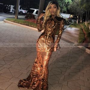 Sparkly Gold en Black Mermaid Prom -jurken met lange mouw 2019 Real Image High Neck Sequins Lace Moslim Arabische avondjurken 265S