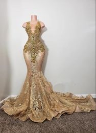 Sparkly Gold Champagne Afrikaanse Avond Pageant Jurken voor Vrouwen Diamond Crystal Prom Queen Gown vestidos de gala mujer
