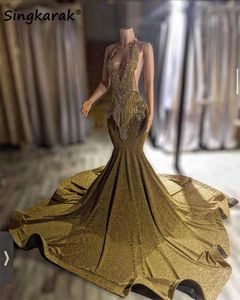 Sparkly Gold Diamonds Prom Dress Court trein kralen kristallen strass Special Reception Evening Birthday Feestje jurk