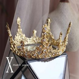 Couronne de mariée avec strass dorés scintillants, diadème, couvre-chef de mariée, pour femmes, cheveux ronds en cristal, couronne 248E