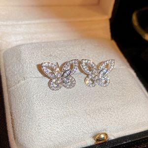 Boucles d'oreilles papillon creuses scintillantes pour femmes, en cristal Zircon, pour cadeau de fête, bijoux à la mode