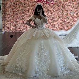 Sparkly Ivory Quinceanera -jurken 2024 lovert van de schouderbaljurken Verjaardagsbronnen Rom Dress Vestidos de 15 Quinceanera