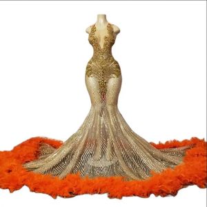 Vestidos de fiesta de encaje brillante con cuello en O transparente, cuentas de lujo, cristales de Rin, perlas, bordado, vestidos con volantes de encaje, vestidos de fiesta de graduación para mujer de sirena