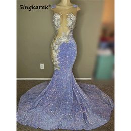 Sparkly Lilac Purple Long Prom Robe 2024 Perles Crystals Rhienstones Sequins Pinter Birthday Party Special Reception Robes