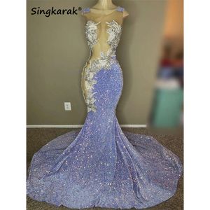 Sparkly Lilac Purple Long Prom Dress 2024 kralen kristallen Rhienstones pailletten glitter verjaardagsfeestje speciale receptie jurken