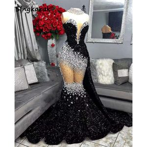 Sparkly Long Prom Dress 2024 kristallen kralen pailletten jurk voor zwarte meisjes glitter verjaardagsfeestje speciale receptie