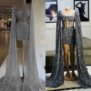 Glitter Luxe Schet Korte Avondjurken Omslagdoeken Mouwloos Geliefde Lovertjes Kralen Appliqué Jurken Sweep/Brush train Vestidos De Fiesta Schoolfeest Gelegenheid Aangepast formaat