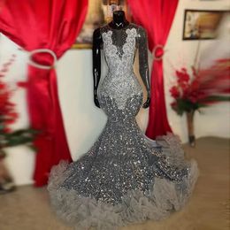 Robe De bal sirène scintillante pour filles noires perles pailletées cristal à volants fête formelle Sexy Robe De soirée De luxe Robe De Bal