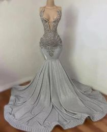 Sparkly zeemeermin prom -jurken voor zwarte meisjes luxe kralen diamant vrouwen feestjurken gewaad de soiree vestidos de gala