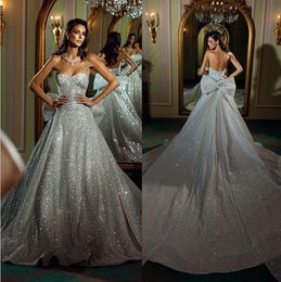 Sparkly zeemeermin trouwjurk sexy lieverd nek saoedi -Arabische trouwjurken big boog bruid vestidos de robe wly935