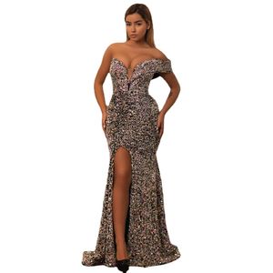 Sparkly Multi Prom Dress Off Shoulder Sweetheart Mermaid Prom Jurk Long Sexy Thigh Slit Formele feestjurken voor vrouwen