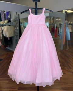 Sparkly Pageant -jurk voor tieners Juniors 2022 Ballgown riemen lange optocht jurk klein meisje glitter formeel feest bloem verjaardag bruiloft roze