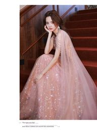 Sparkly Pink Long Formal Prom Dress for Black Girls 2023 Sequine Ruffles Gerolde kristal verjaardagsfeestjurken gewaad de soiree Vestidos festa tweede receptie verjaardag