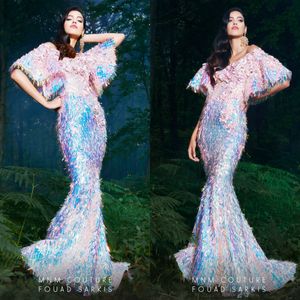 Sparkly Prom Dresses 2019 Off The Shoulder Sweep Train 3D Floral Applicaties Kralen Shinny Mermaid Avondjurken Custom Special Gelegenheid Jurk
