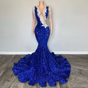 Sparkly prom -jurken voor zwarte meisjes Royal Blue Crystal Parreny Party Jurken 2024 Vestidos de Gala