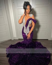 Sparkly Purple Mermaid Prom Dresses kristallen kralen pailletten Rhinestones Formele verjaardagsfeestje Receptie jurken gewaad