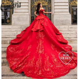 Robes de quinceanera robes de robe rouge scintillantes 2024 Appliques en dente