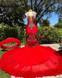 Brillante Mermaid roja Prom 2023 Beading Crystal Tassles Tassles Destino de graduación Destino de plumas de plumas de Bal