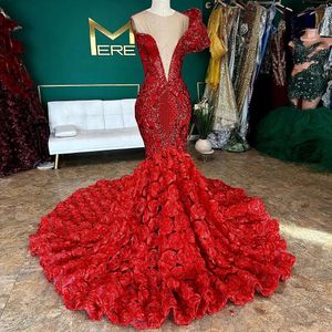 Sparkly Red Mermaid Prom Dresses 2024 Rose Train Black Girls Birthday Party Outfit Prowin Rabes de Soiree
