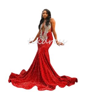 Robes de bal à paillettes rouges scintillantes pour filles noires 2024 plus taille aso ebi sirène robes de soirée diamant cristal d'anniversaire formel vestido de fiesta féminino luxo