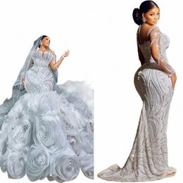 Sparkly Rhineste Beading Wedding Dres desmontable Ruffle Train Princ sirena vestidos de novia por encargo Vestidos De Novia f7w3 #