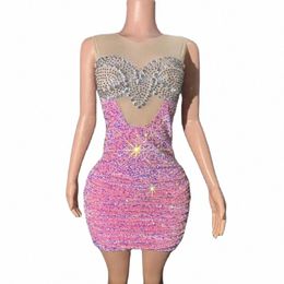 Sparkly Rhinestes Evening Prom Celebre el cumpleaños Dr Photography Dr Sexy Stage Backl Mesh Pink Veet Short Dr 41Xi #