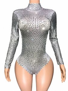 Brillant Rhinestes Lg Body Body Sexy Costume de danse Drag Queen Show Performance Club Justaucorps Stage Wear d8NS #