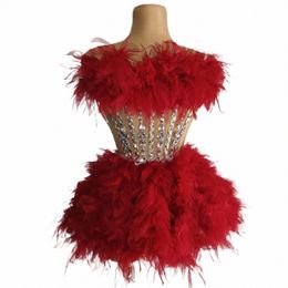 Sparkly Rhinestes Paillettes Court Dr Femmes Rouge Tube Top Prom Party Célébrer Homecoming Dr Singer Show Stage Wear Baozha I2Te #