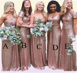 Sparkly Rose Gold Lantejoulas Vestidos de dama de honra 2019 estilo misto feito sob medida bainha vestido de dama de honra vestidos de festa de casamento convidado 1830052