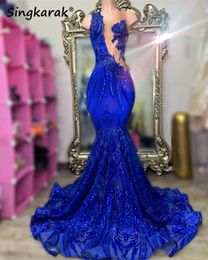 Sparkly Royal Blue Diamonds Mermaid Prom Glitter pailletten Bead Crystal Rhinestones Special Birthday Party Dress