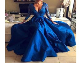 Robes de soirée bleu royal scintillantes paillettes à manches longues de luxe robe de bal fendue sur le côté haut avec train détachable longue fête formelle G2905715