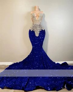 Robe de bal longue bleu royal scintillante 2024 perles cristaux Rhiensstones paillettes paillettes fête d'anniversaire réception de mariée robe de soirée