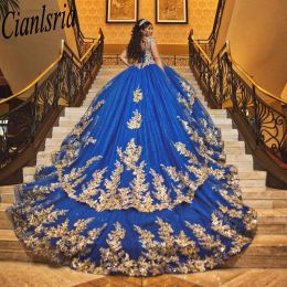 Sparkly Royal Blue Princess Ball Jurk Quinceanera Dresses 2024 Appliques sweetheart lovertjes Vestidos de 15 anos gala