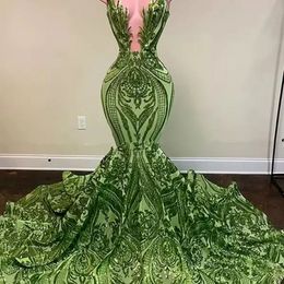 Sparkly Pailles Green Mermaid Afrikaanse prom -jurken zwarte meisjes lange afstuderen jurk plus size formele avondjurken bc11328