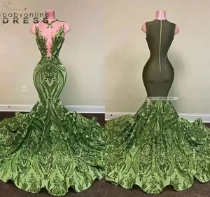 Paillettes scintillantes vert Olive sirène robes de bal africaines filles noires longue robe de remise des diplômes grande taille robes de soirée formelles nouveau