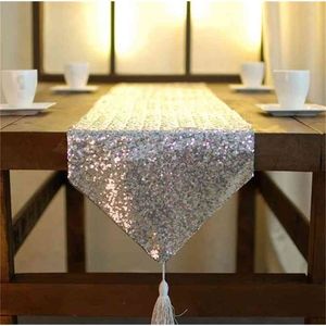 Sparkly Sequin Table Runner Tassel Vlag Bruiloft Verjaardagsfeest Decor Diner Room Woondecoratie Goud Zilver 210628