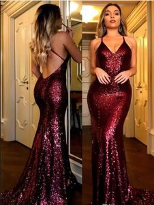 Paillettes scintillantes longues robes de bal bretelles spaghetti 2018 nouveau pas cher sexy bretelles croisées dos nu sirène robes de soirée formelles tenue de soirée