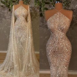 Robe De mariée sirène à paillettes scintillantes avec Wrap Illusion Bling Dubai princesse robes De mariée Robe De soirée Couture turque Abendkl3425860