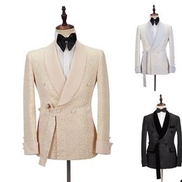 Sparkly pailletten Men Wedding Tuxedos 2 stuks SHAWL Rapel Verjaardagsfeestje Man Outfits Wedding Pants Sets