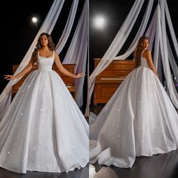 Robe de mariée à paillettes scintillantes, robe de mariée gracieuse à bretelles Spaghetti, robe de bal classique