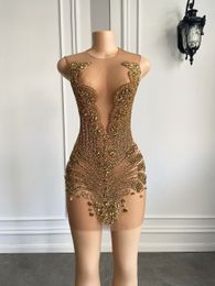 Robe De bal transparente scintillante et Sexy pour femmes, diamant doré, noir, courte, pour fête d'anniversaire, robes De Cocktail, 2024