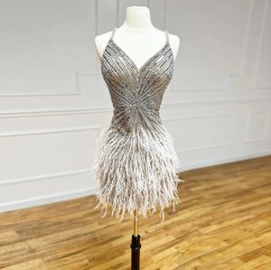 Sparkly sexy korte jurken kralende veren zeemeermin cocktailjurk voor vrouwen feest couture op maat gemaakte gewaad de bal