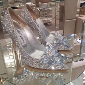 Sparkly Naaldhak Kristallen Trouwschoenen Voor Bruid Kralen Luxe Designer Hakken Assepoester Pumps Puntschoen Strass Bridal2108