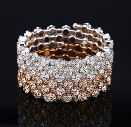 Bracelet de mariée de mariage scintillant Gold Silver plaqué 3 rangs 5 rangées Righestone Prom en soirée Bijoux Stretch Bangle Stretch Femmes 1852142