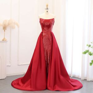 Sparkly Wijn Zei Sharon Red Sequin Mermaid Avondjurken Met Overrok 2024 Elegante Vrouwen Bruiloft Gala Partij Jassen Ss513