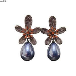 Sparky Diamond Colorful Flower Stud Orees Oreads for Woman Girls with Drop Pender Pearl Ins Luxury Designer Silver